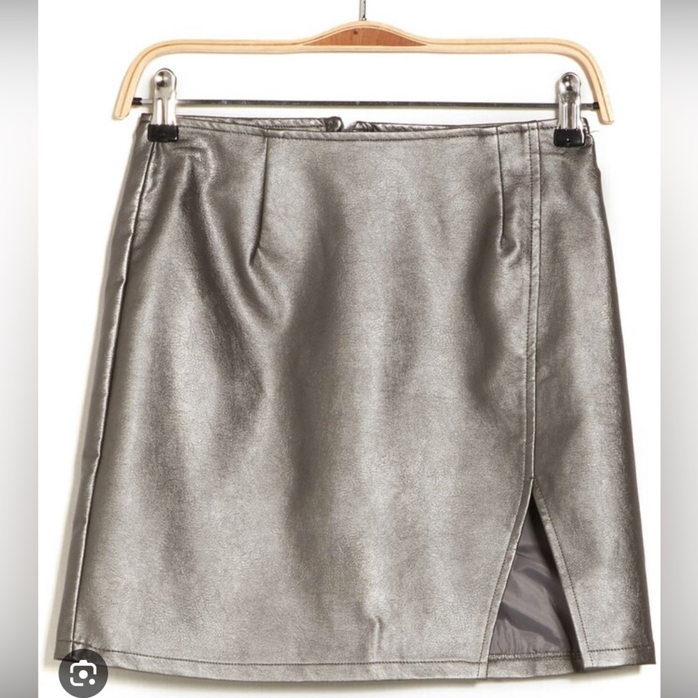 Just One Metallic Faux Leather Mini Skirt